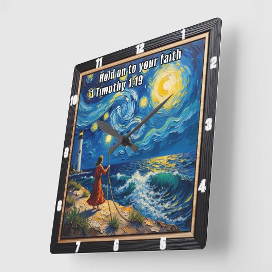 あなたの信仰にしがみつく1テモテ1:19 スクエア壁時計 (傾斜)