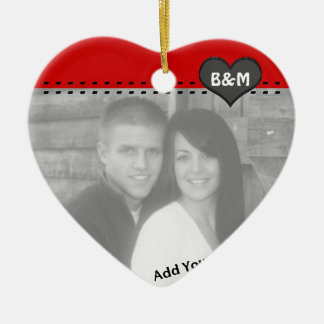 あなたの写真およびイニシャルの初めてのクリスマスのオーナメント セラミックオーナメント