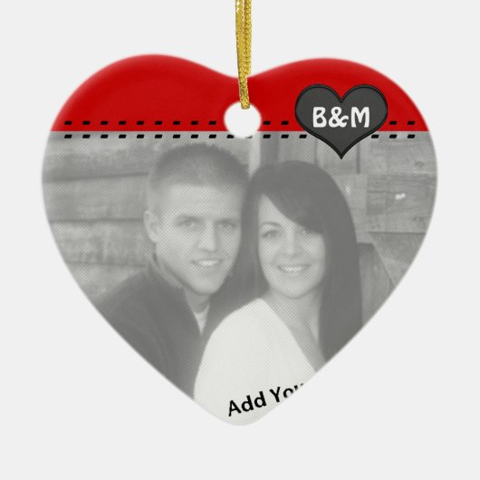 あなたの写真およびイニシャルの初めてのクリスマスのオーナメント セラミックオーナメント (正面)