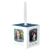 あなたの写真および文字が付いている水彩画の写真の立方体 キューブオーナメント (裏面アングル)