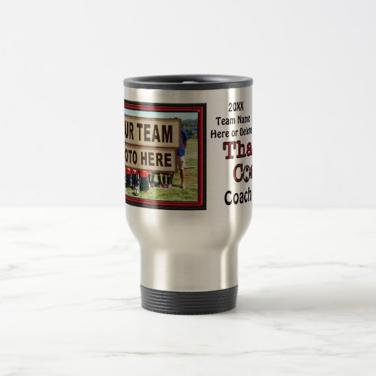あなたの写真および文字のサッカーのコーチのギフトのマグ トラベルマグ (中央)