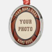 あなたの写真および文字のバスケットボールのオーナメント メタルオーナメント (左)