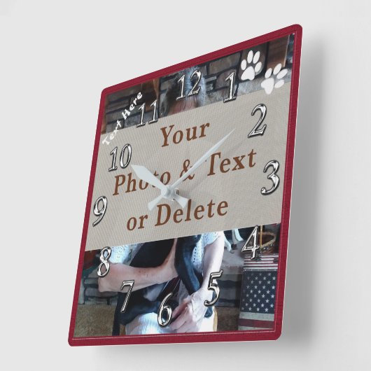 あなたの写真および文字パーソナライズな犬の柱時計 スクエア壁時計 (傾斜)