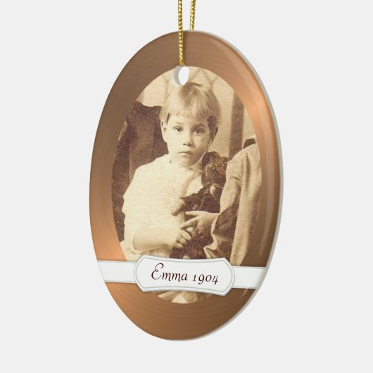 あなたの写真が付いている楕円形の陶磁器のオーナメントの銅のボーダー セラミックオーナメント (左)