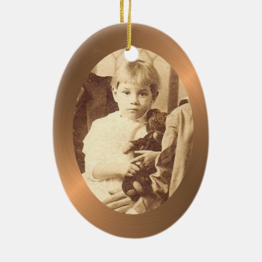 あなたの写真が付いている楕円形の陶磁器のオーナメントの銅のボーダー セラミックオーナメント (裏面)