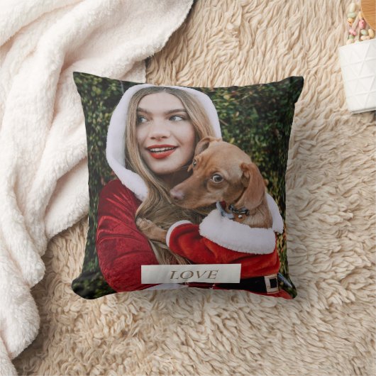 あなたの写真とあなたの犬の写真の装飾用クッション クッション (ブランケット)