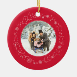 あなたの写真とオリジナルハンドラウンのクリスマスリース セラミックオーナメント