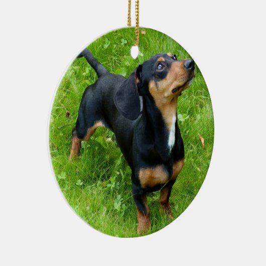 あなたの写真とダックスフントのクリスマスの装飾 セラミックオーナメント (右)