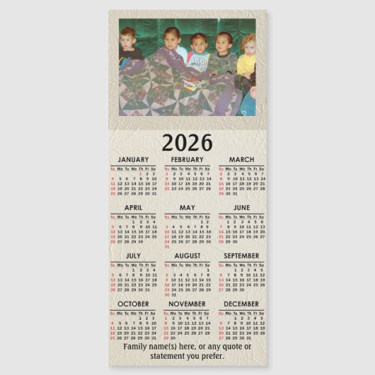 あなたの写真とテキスト付きの2026年マグネットカレンダー (正面)