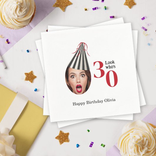 あなたの写真とパーティーハットおもしろい30th誕生日 スタンダードカクテルナプキン