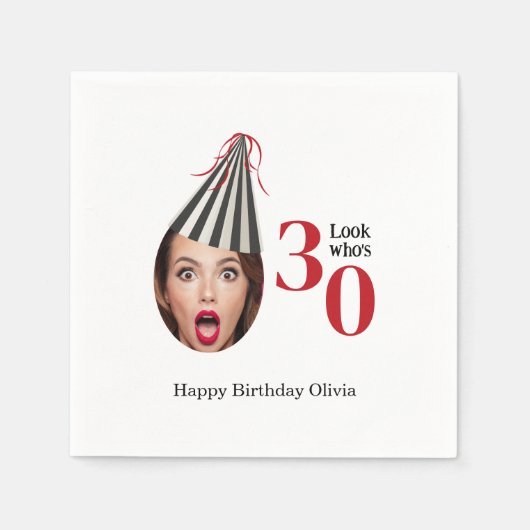 あなたの写真とパーティーハットおもしろい30th誕生日 スタンダードカクテルナプキン (正面)