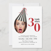 あなたの写真とパーティーハットおもしろい30th誕生日 招待状 (正面)