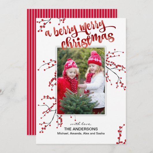 あなたの写真とベリーメリークリスマス シーズンカード (正面/裏面)