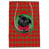 あなたの写真とボウタイでホリデーグリーンとレッド ミディアムペーパーバッグ (正面)