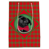 あなたの写真とボウタイでホリデーグリーンとレッド ミディアムペーパーバッグ (裏面)