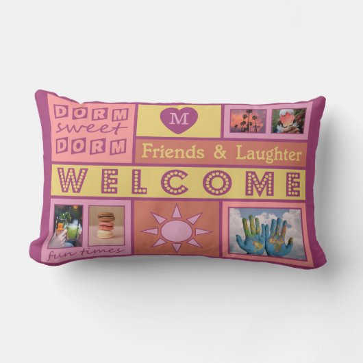 あなたの写真とモノグラムの寮の部屋の装飾用クッション ランバークッション (正面)