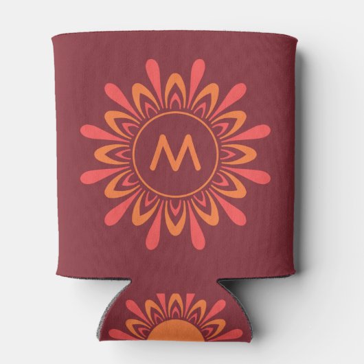 あなたの写真とモノグラム様式化された太陽のクーラー 缶クーラー (裏面)