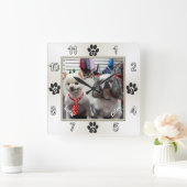 あなたの写真と名前で愛らしい犬の壁時計 スクエア壁時計 (ホーム)