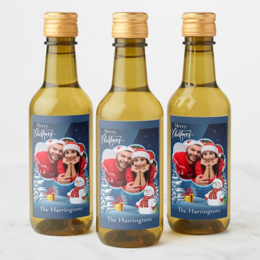あなたの写真と名前のクリスマス ワインラベル (ボトル)