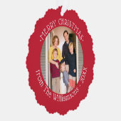 あなたの写真と名前レッド縁どクリスマス オーナメントカード (右)