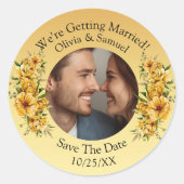 あなたの写真と名前、 日付を保存、 ゴールデンイエロー ラウンドシール (正面)