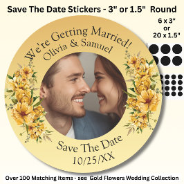 あなたの写真と名前、Save The Date、ゴールデンイエロー ラウンドシール