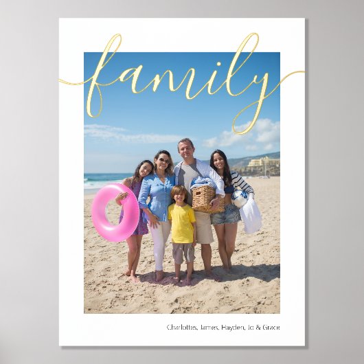 あなたの写真と文字パーソナライズされたファミリータイポグラフィ 箔ポスター (正面)