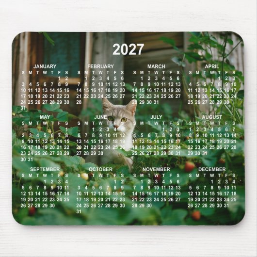 あなたの写真に白い数字の2027年カレンダーを重ねる マウスパッド (正面)