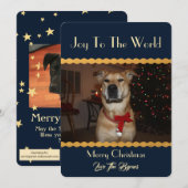 あなたの写真のクリスマスはイメージのテンプレートの青の金ゴールドを加えます シーズンカード (正面/裏面)