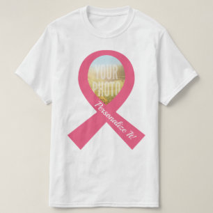 あなたの写真のシンプルなピンクのリボン Tシャツ