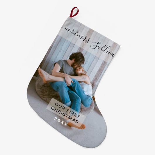あなたの写真のパーソナライズされたクリスマスストッキング ラージクリスマスストッキング (正面 (吊り時))