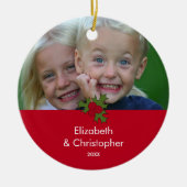 あなたの写真のヒイラギフレームのクリスマスのオーナメント セラミックオーナメント (正面)