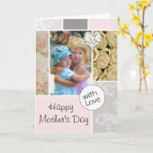 あなたの写真のピンクの母の日のコラージュ カード (黄色い花)