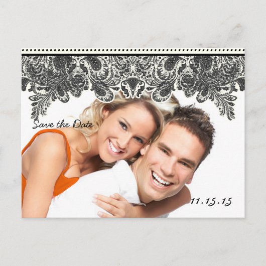 あなたの写真のペイズリークジャク灰色の日付を保存 案内ポストカード (正面)