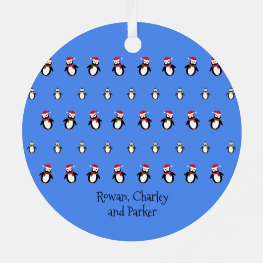 あなたの写真の冬のペンギンの家族 メタルオーナメント (裏面)