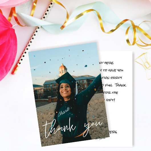 あなたの写真の卒業帽子ありがとう白V2 サンキューカード