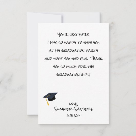 あなたの写真の卒業帽子ありがとう白V2 サンキューカード (裏面)