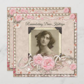 あなたの写真の告別式のバラのレースの天使の宝石 招待状 (正面/裏面)