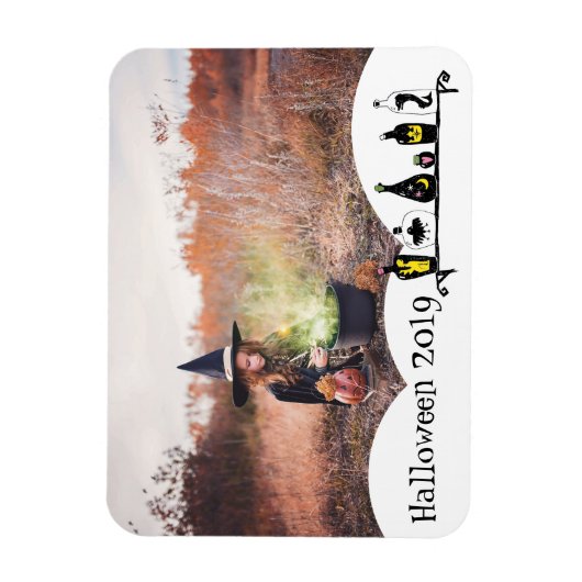 あなたの写真の思い出かわいい魔女ハロウィーンのフレーム マグネット (縦)