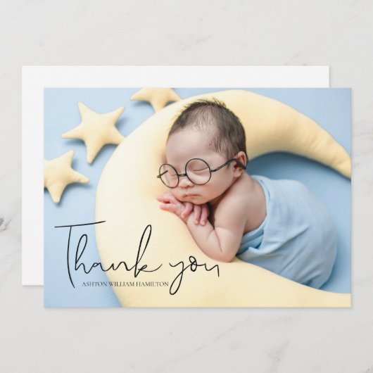 あなたの写真の手書きベビーシャワーありがとう サンキューカード (正面/裏面)