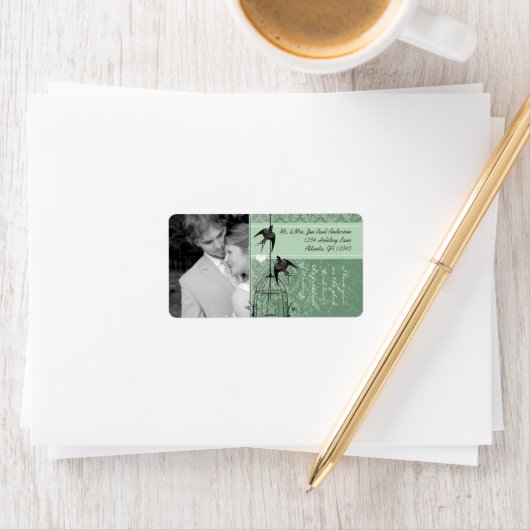 あなたの写真の結婚ヴィンテージバーケージRSVPダマスク ラベル (インサイチュ)