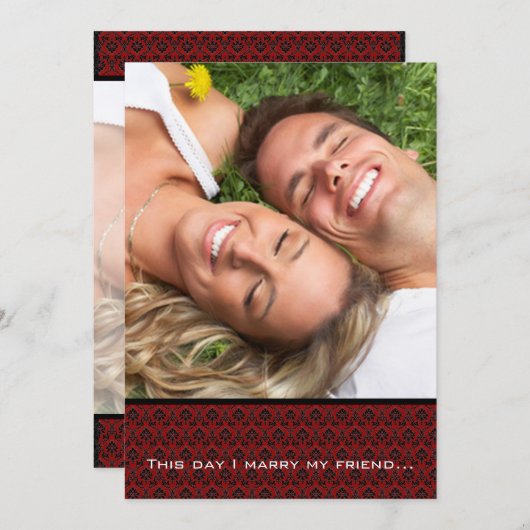 あなたの写真の結婚式の招待 – 私は私の友人 – 赤と結婚 招待状 (正面/裏面)