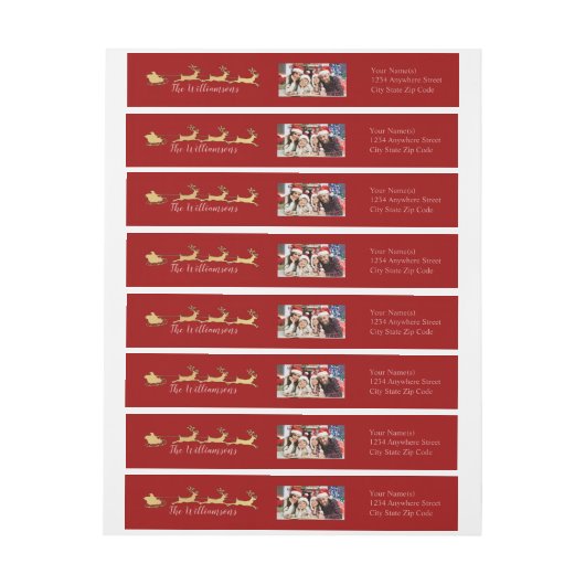 あなたの写真の赤いサンタのそりの差出人住所 ラップアラウンドラベル (シート)
