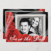 あなたの写真の赤いバラの結婚式の保存日付カード セーブザデート (正面/裏面)