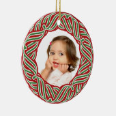 あなたの写真の赤い及び緑フレームのクリスマスのオーナメント セラミックオーナメント (右)