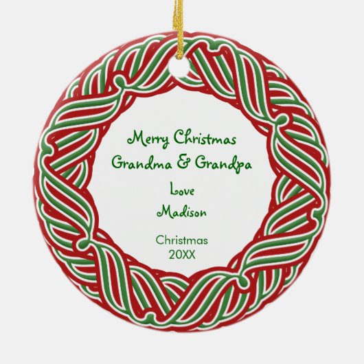 あなたの写真の赤い及び緑フレームのクリスマスのオーナメント セラミックオーナメント (裏面)