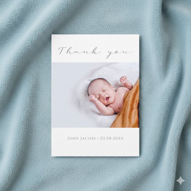 あなたの写真の赤ちゃんシャワーサンキューカード (Your photo baby shower thank you card with elegant script.)