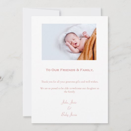 あなたの写真の赤ちゃん女の子の赤ちゃんシャワーサンキューカード (裏面)