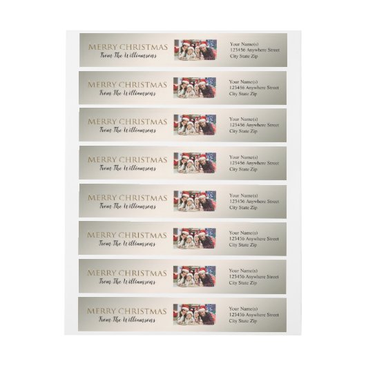 あなたの写真の銀のメリークリスマスの差出人住所 ラップアラウンドラベル (シート)