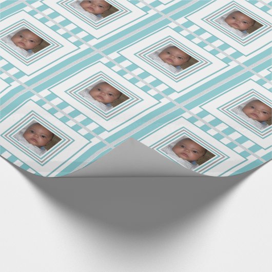 あなたの写真の青く白くストライプのな包装紙を加えて下さい ラッピングペーパー (角)